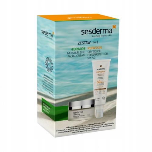Sesderma Zestaw Repaskin Dry Fotoprotector SPF50, 50ml Hidraloe Krem 50ml