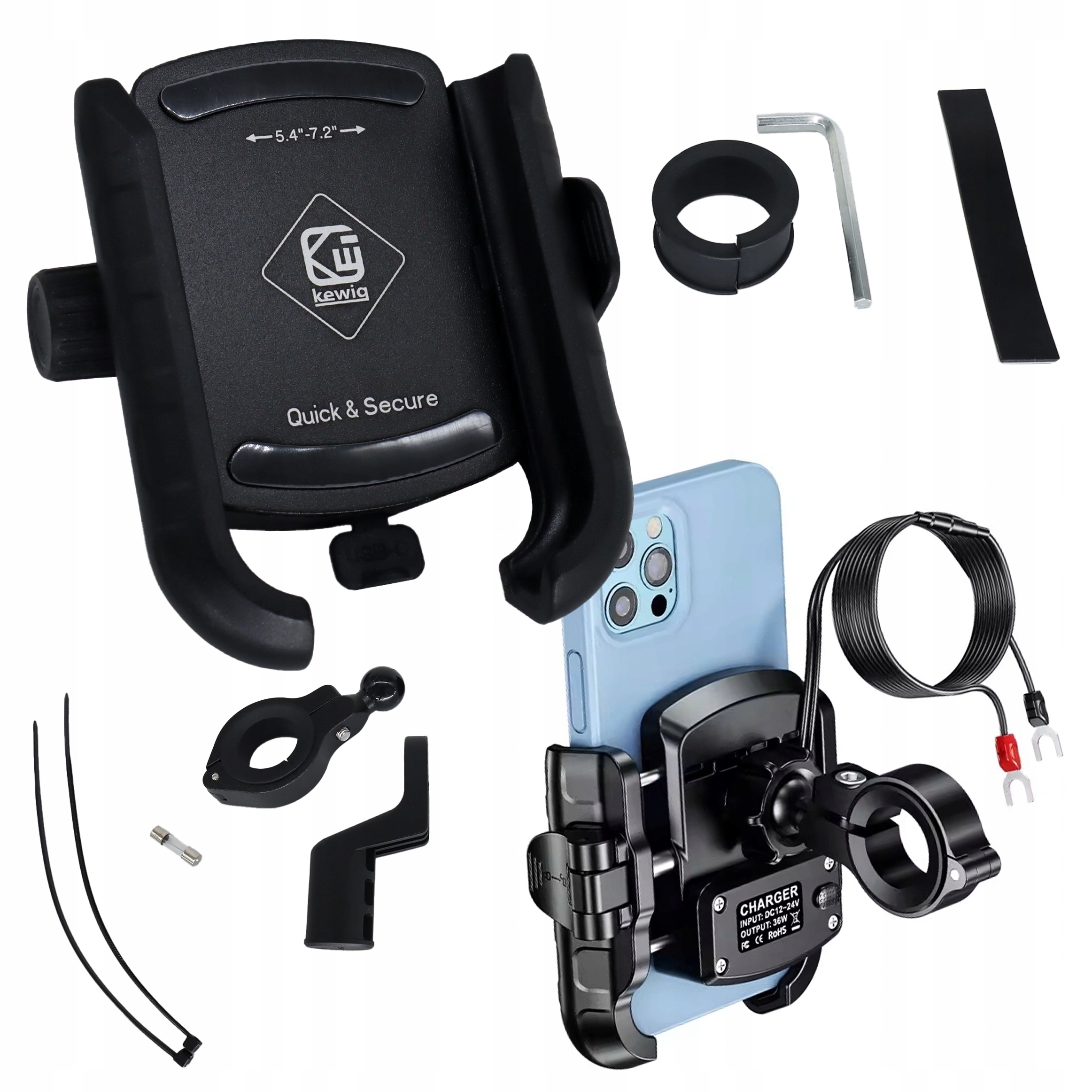 Držák Na Motocykl Pro Navigační Telefon Usb C 36W, Rychlé Nabíjení, Černý