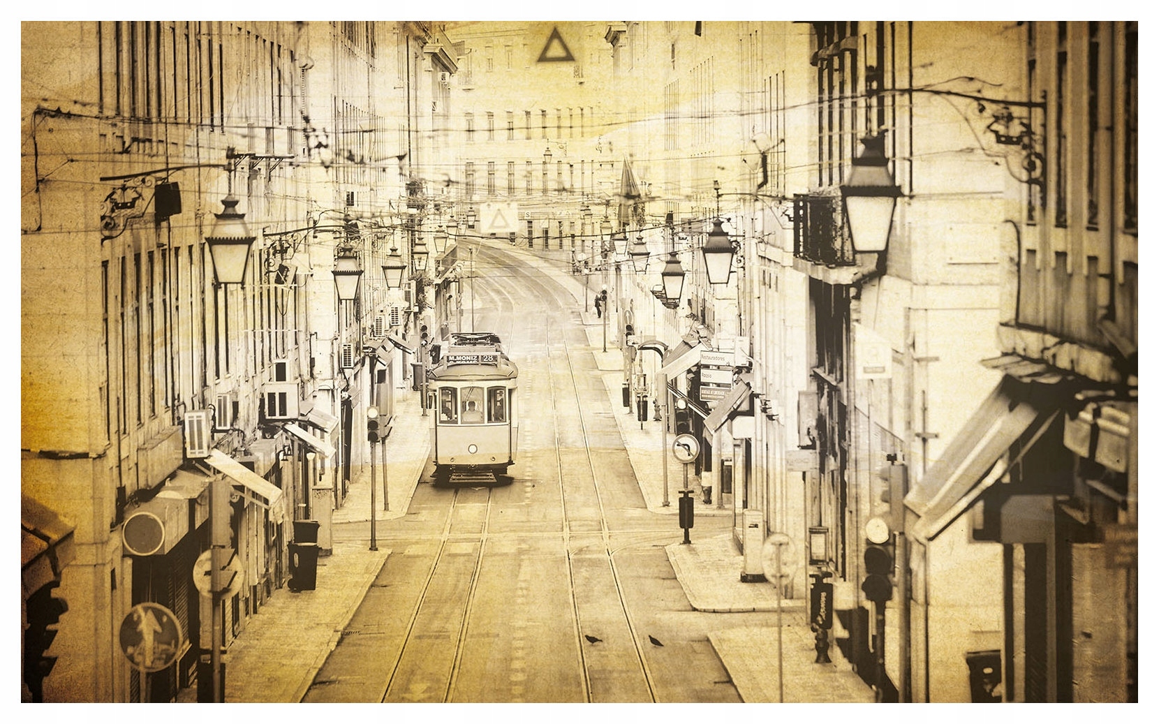 Fototapeta Lisabon Tramvaj na Starém Městě retro sépie 400x280 lepidlo