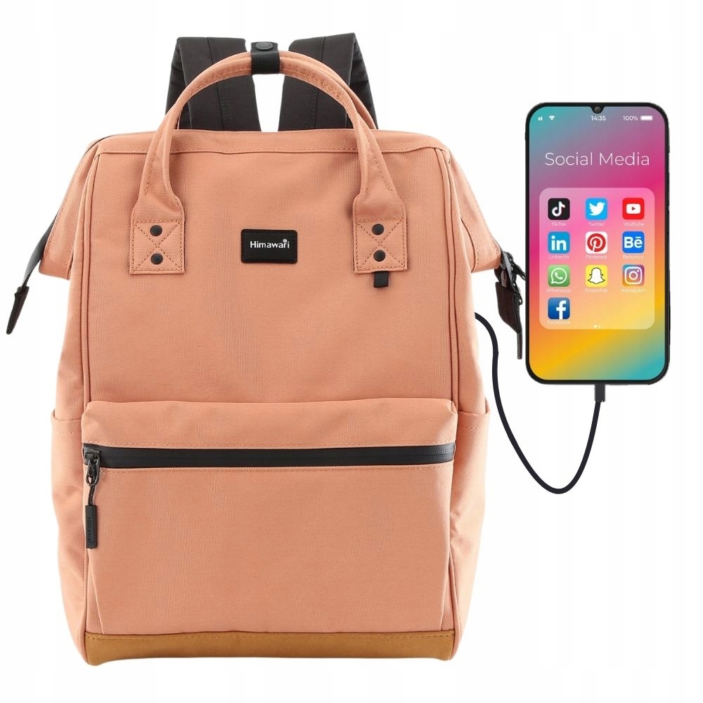 Prostorný městský dámský batoh Himawari do práce nebo na studium, Usb port