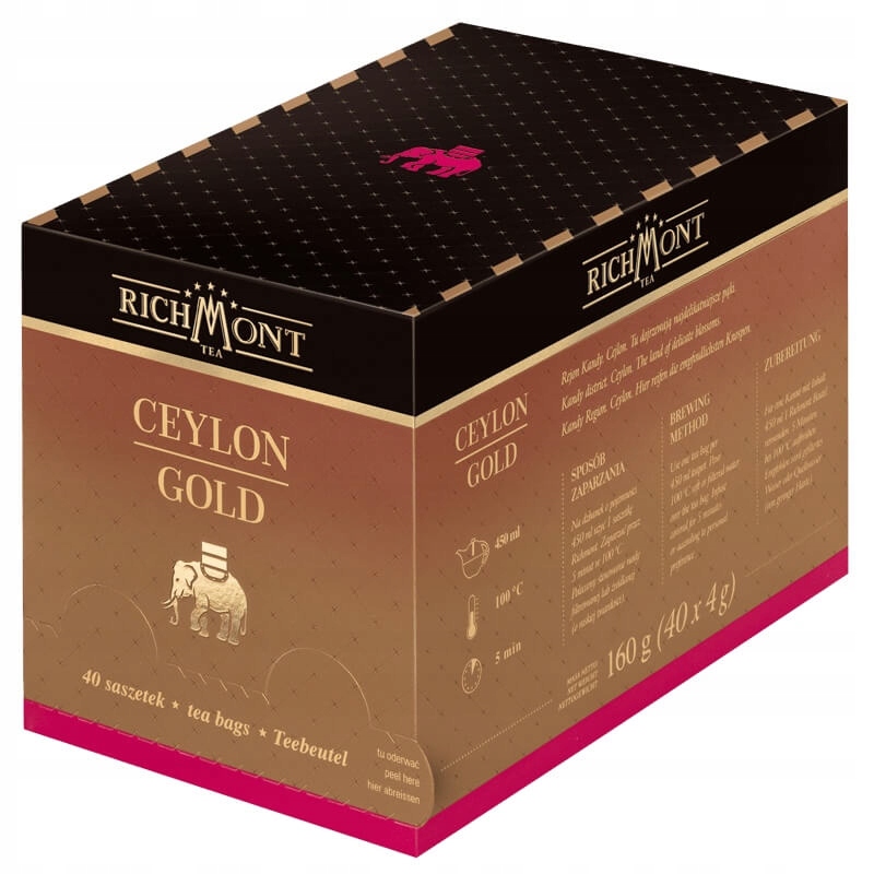 Richmont Ceylon Gold 40x4g czarna herbata Fop z regionu Kandy