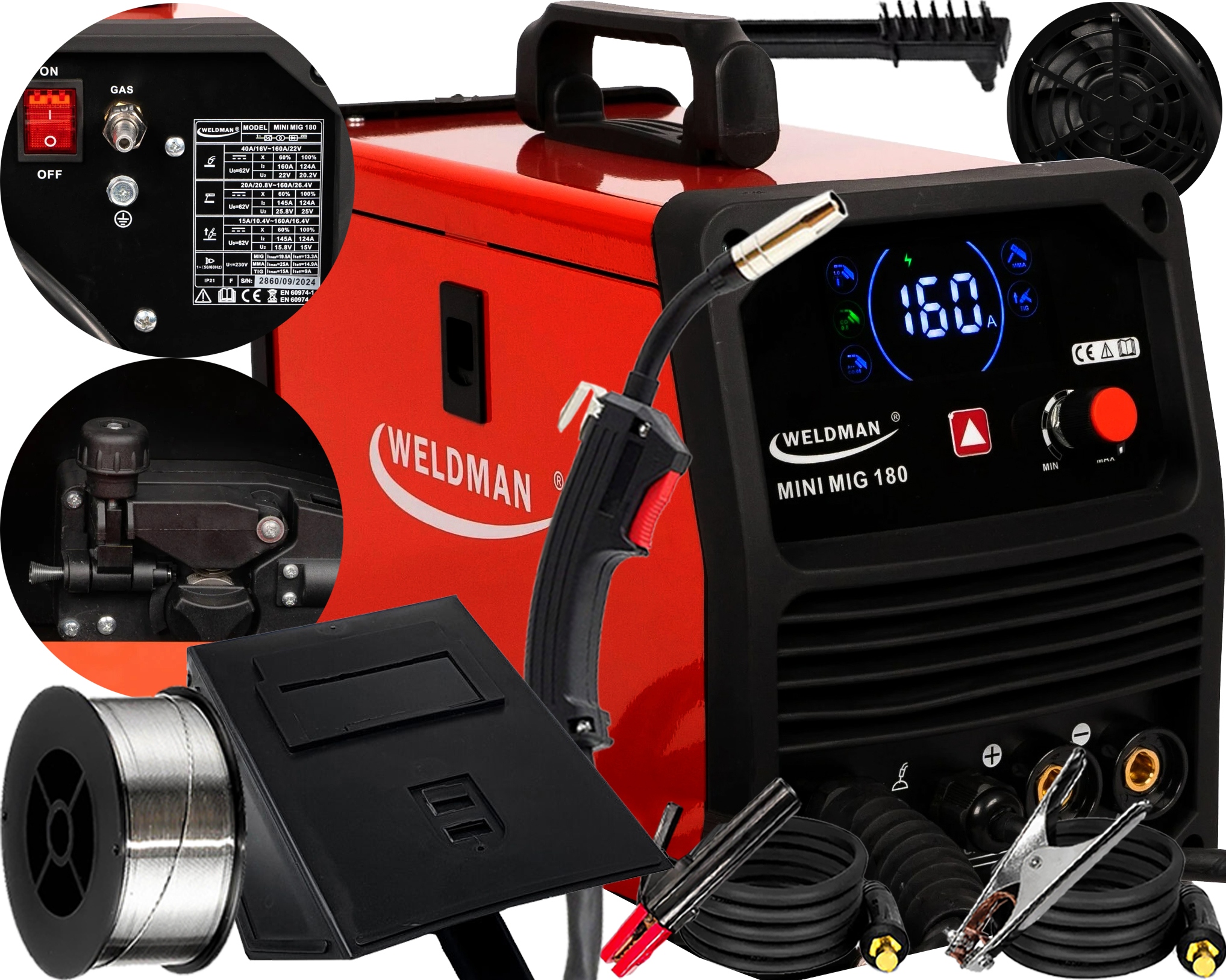 Spawarka Inwertorowa Migomat Półautomat Weldman Mini Mig 180 Synergia 160A