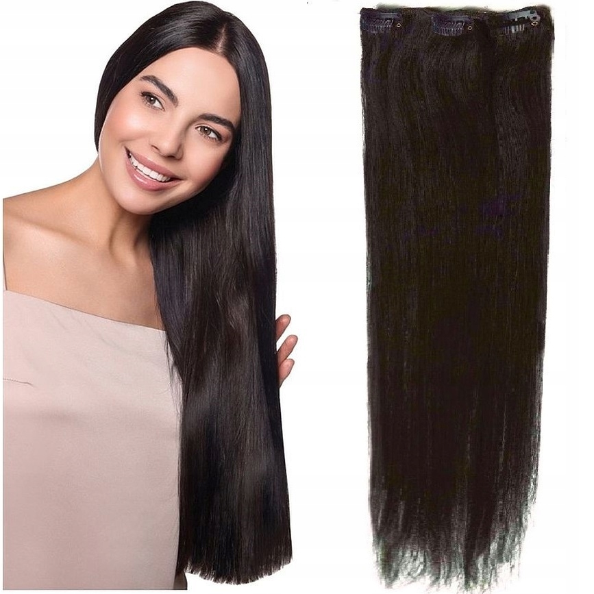 Clip-in Příčesek Do Vlasů Přírodní 40 CM 3 Sponky velmi tmavě hnědé 1B