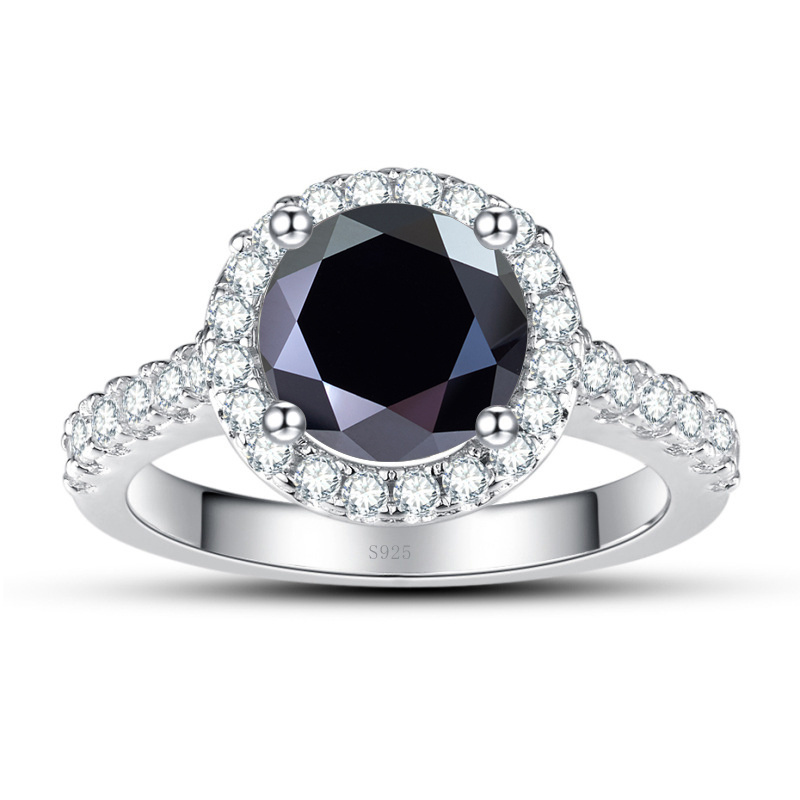 Prstýnek Moissanit 1 karát Hluboká černá stříbro 925 moissanite