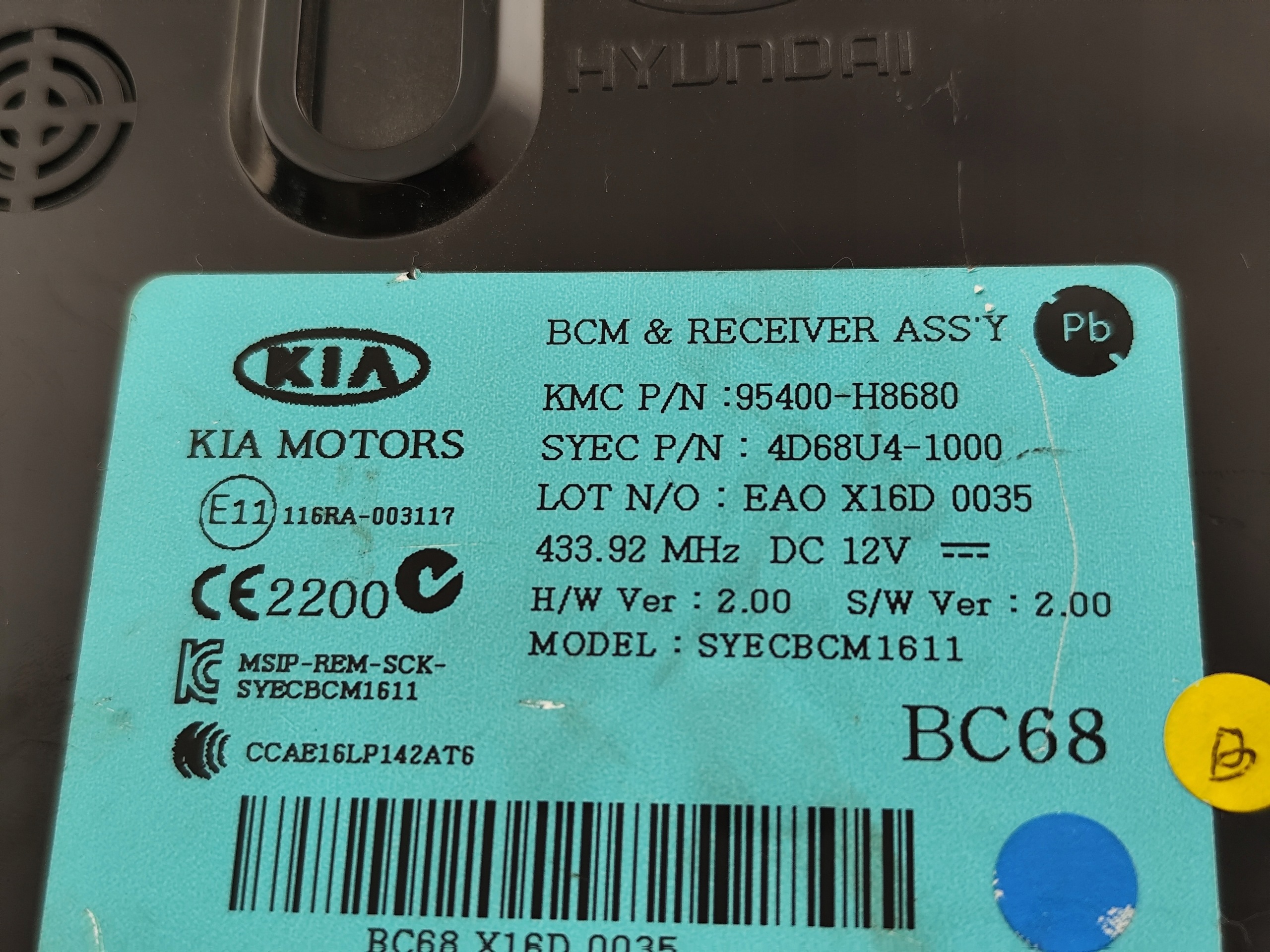 KIA RIO IV 2017R. module control unit KOMFORTU 95400-H8680
