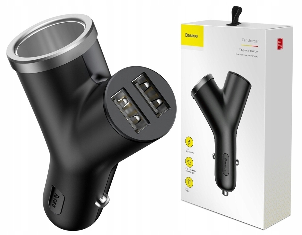 

Baseus Y Type 3.4A ładowarka 2XUSB z gniazdem