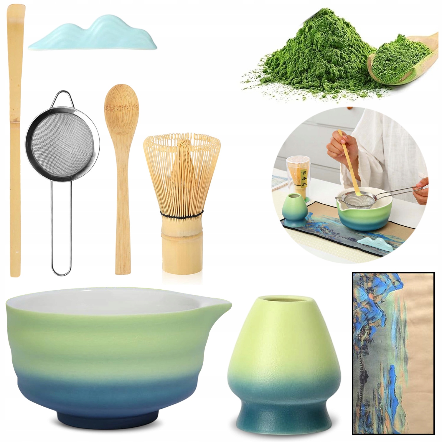 Levně 7KS Dárková Sada Na Čaj Matcha Sada Metliček Matcha Se Šlehací Metlou