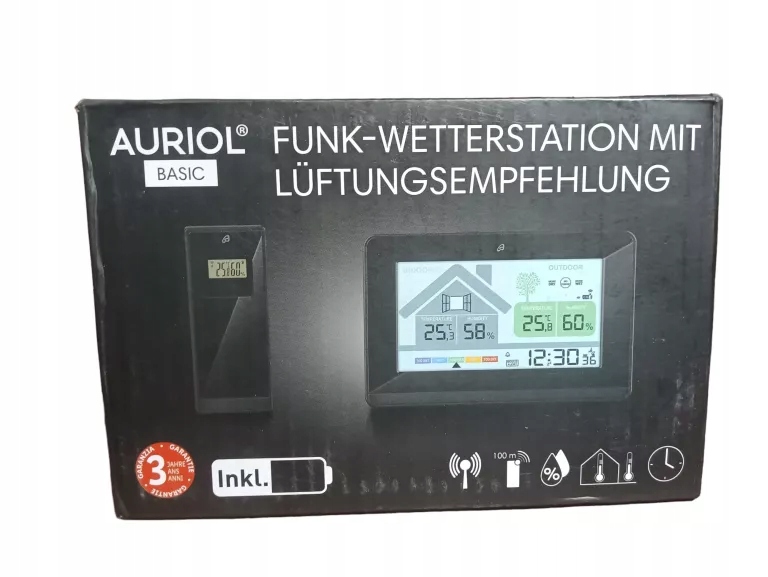 STACJA POGODOWA STEROWANA RADIOWO AURIOL DCF z czujnikiem zewnętrznym EAN (GTIN) 4335633021839