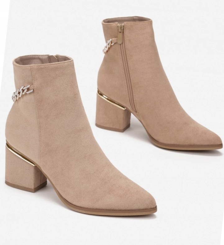 SEASTAR BEŻOWE ZAMSZOWE BOTKI NA OBCASIE R38 Marka Seastar