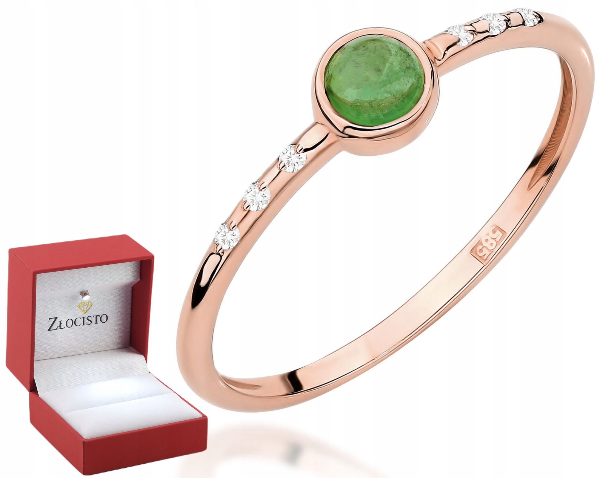 Růžové Zlato Prstýnek S Brilianty A Zelený Turmalín Gravírování 585