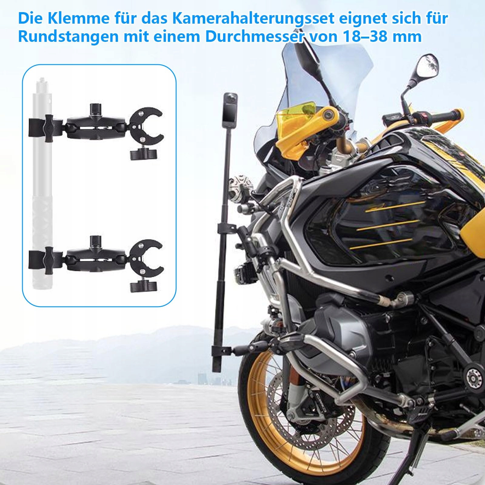 Uchwyt Kamery Motocyklowy 360° Klamra Selfie Stick 120cm Rower YUZINO — miniatura 7