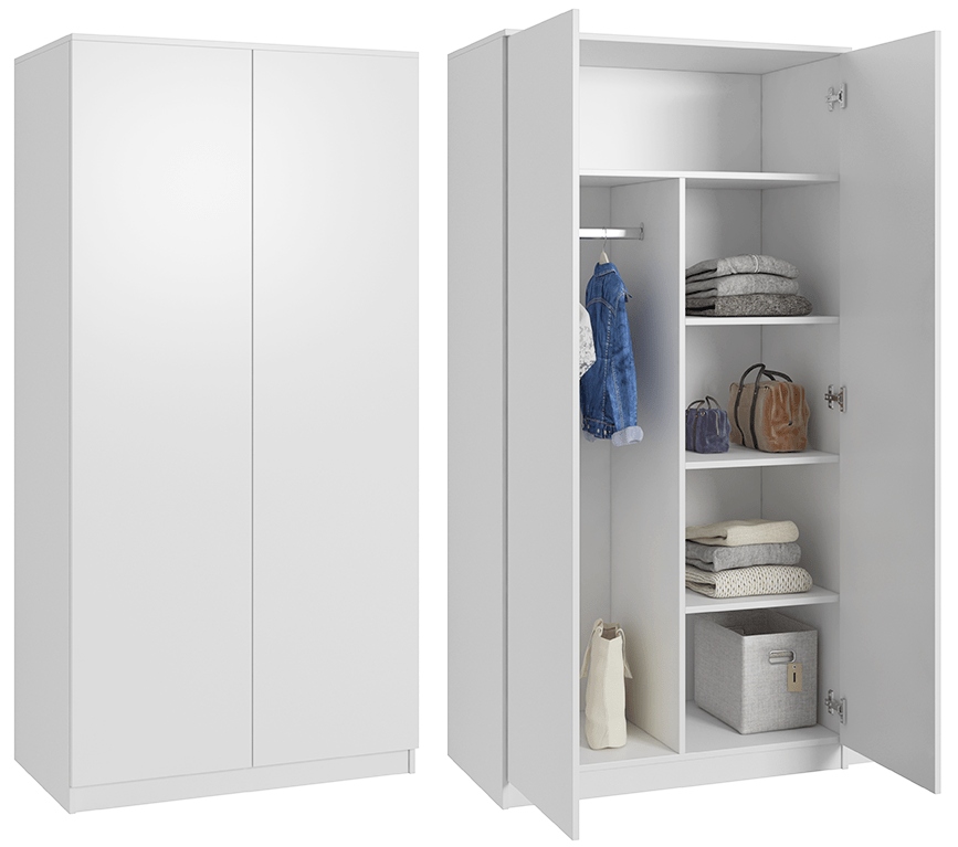 SZAFA BIAŁA DUŻA 90 cm POJEMNA DWUDRZWIOWA 2 DRZWI 3 PÓŁKI SYPIALNIA