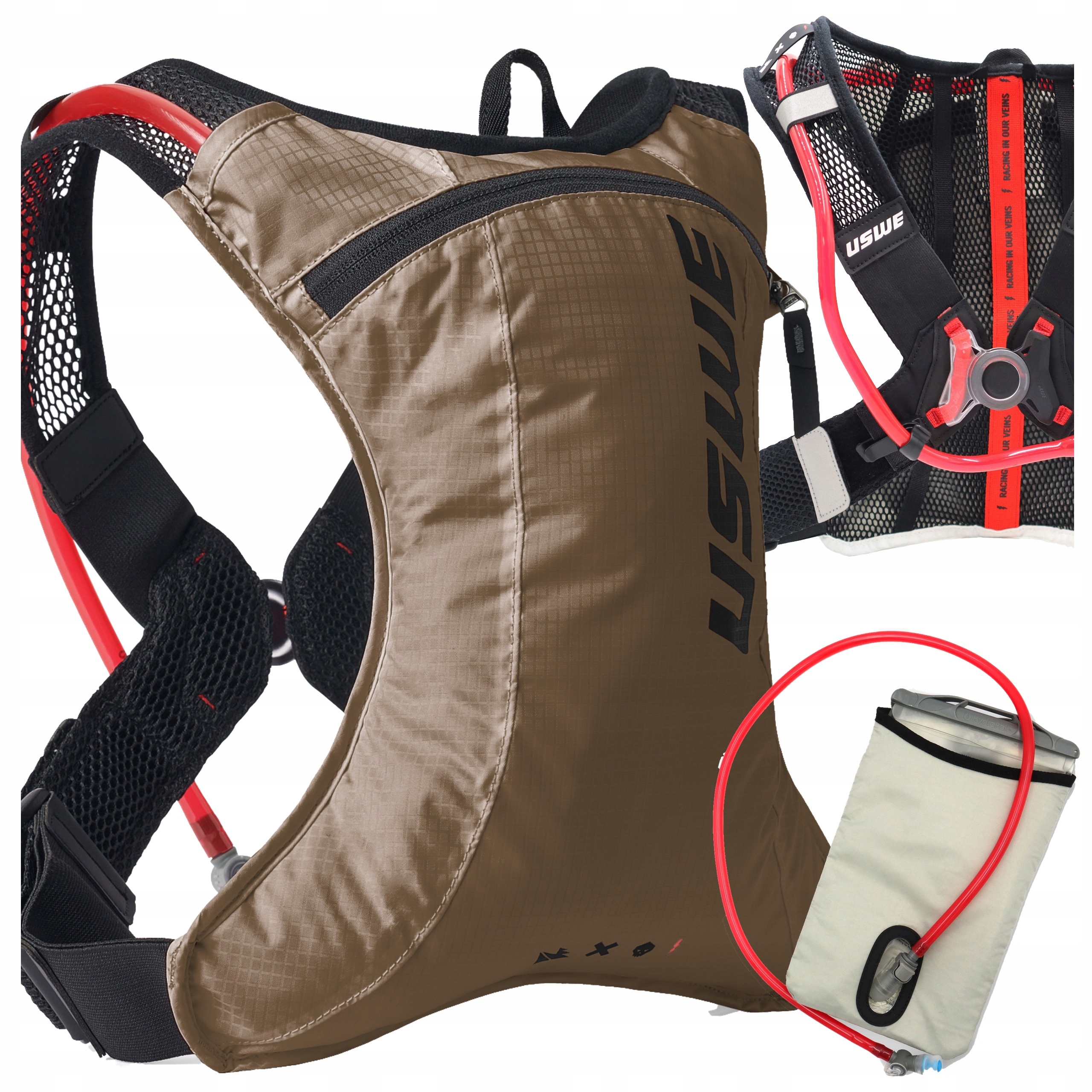 Plecak Rowerowy Uswe Race 2.0 Bukłak 2L Dwie Komory Termoizolacja Brązowy