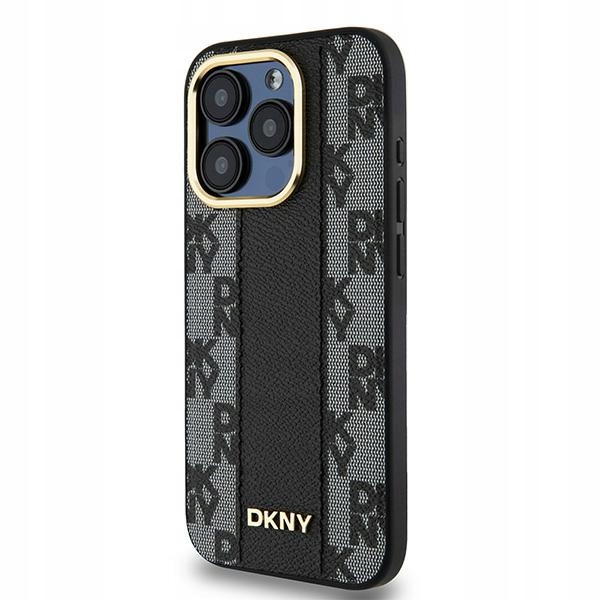 Dkny Leather Checkered MagSafe Pouzdro pro iPhone 15 Pro Max, černé