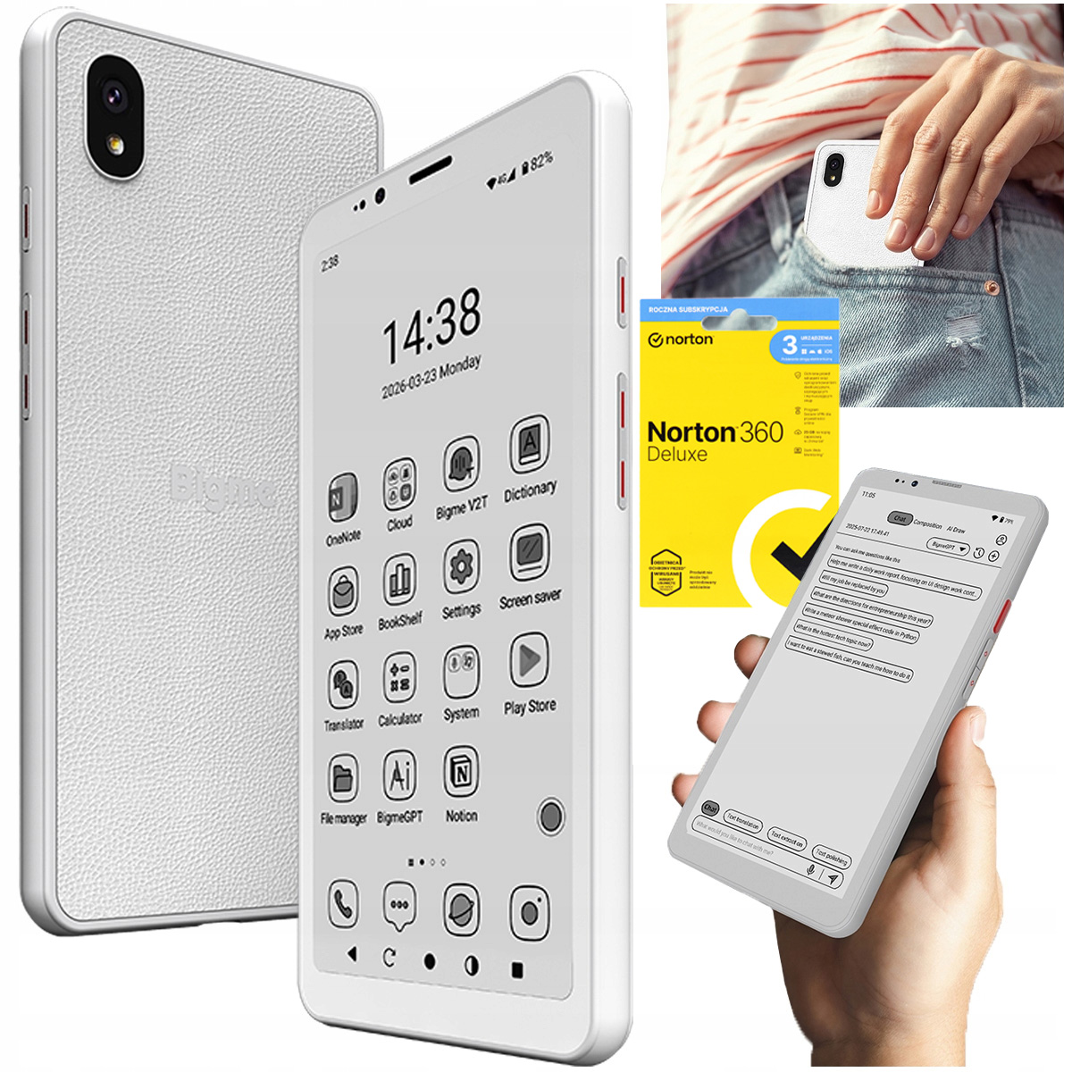 Bigme Hibreak S 2w1 Czytnik E-book Czarno-biały Smartfon 5,84" 6/128 Norton