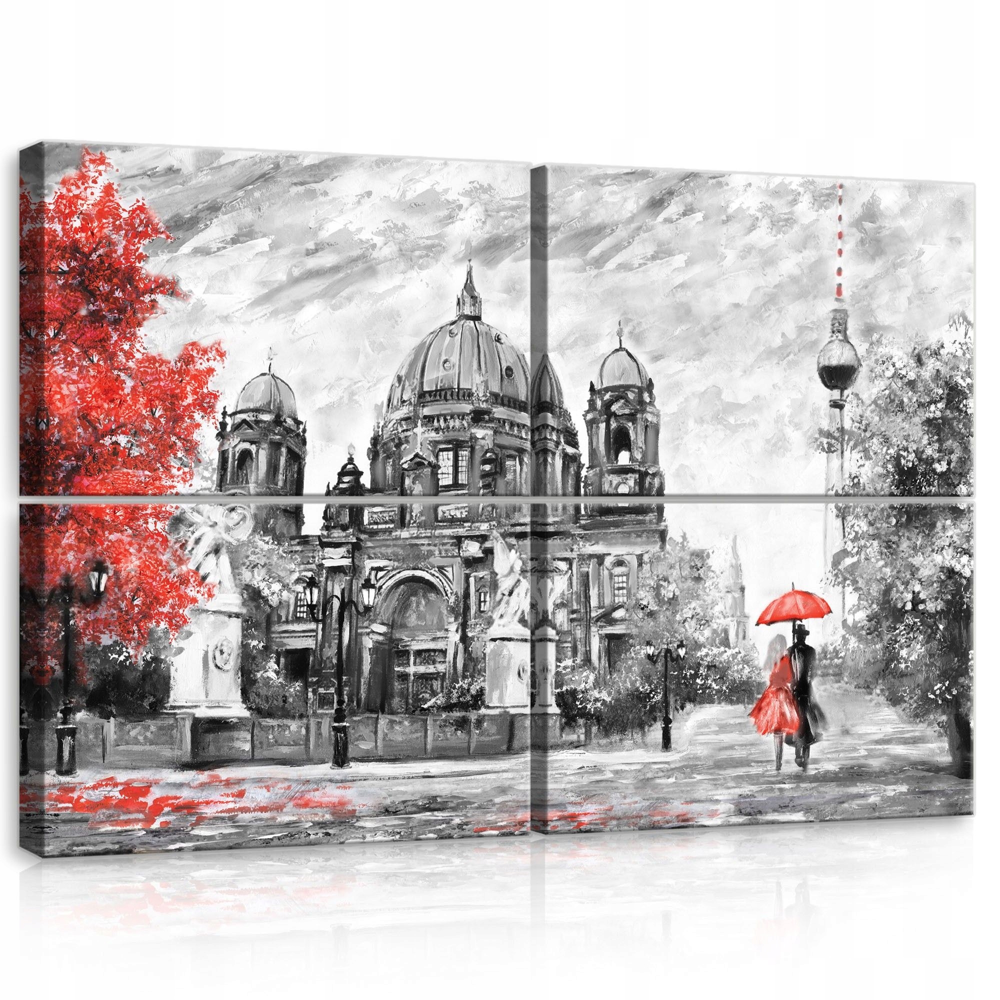 Obraz 120x80 Berlín Katedrála dážď dáždnik zamilovaní jeseň červená šedá