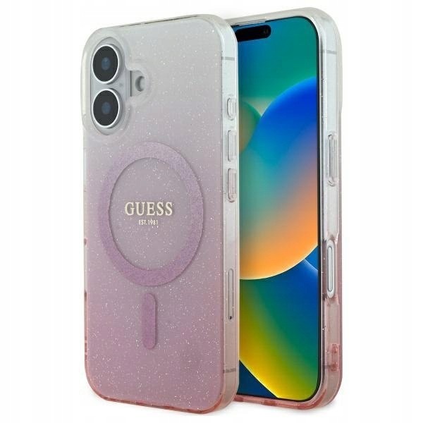 Guess GUHMP16SHGRCELP iPhone 16 6.1" różowy/pink hardcase IML Glitter