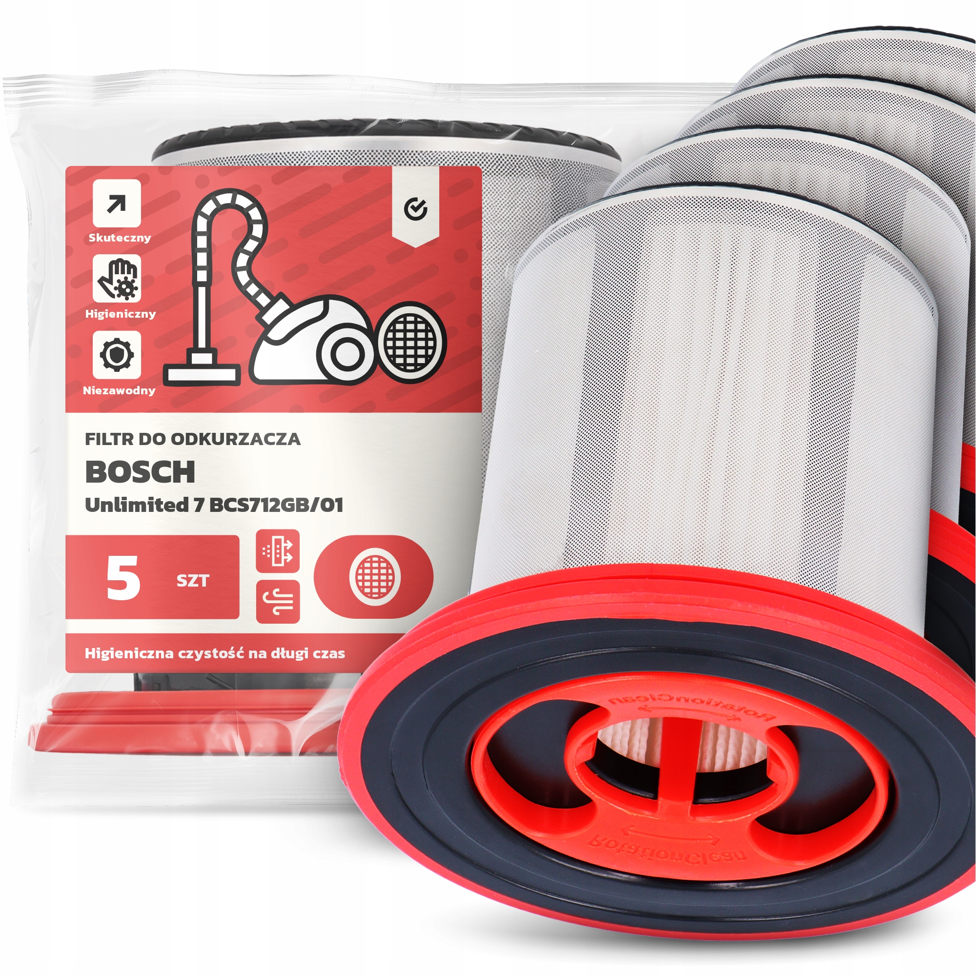 5 x Vzduchový Filtr pro Vysavač Bosch Unlimited 7 BCS712GB/01 Hepa Em-w