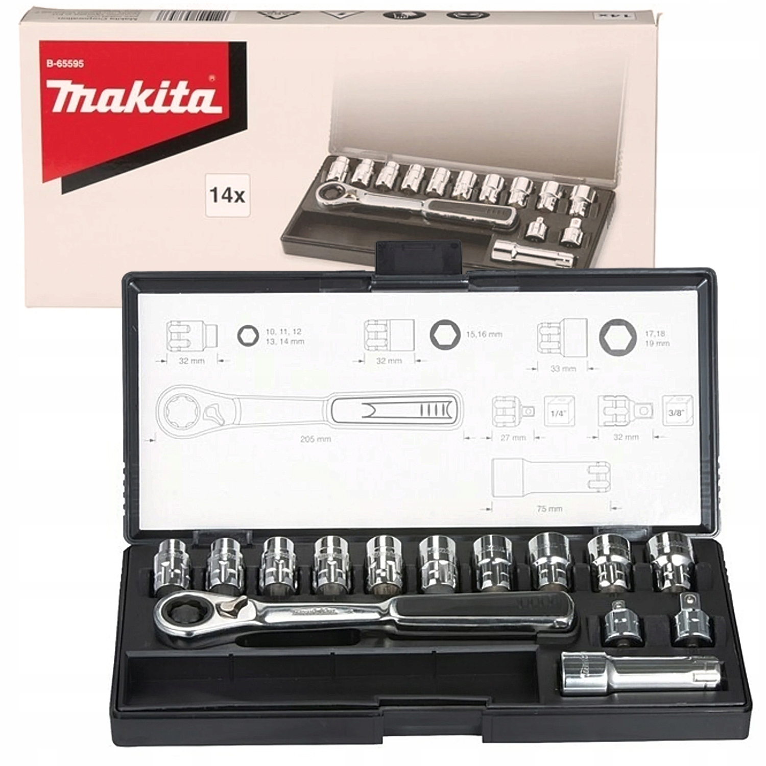 MAKITA B-65595 GRZECHOTKA + NASADKI 14 elementów