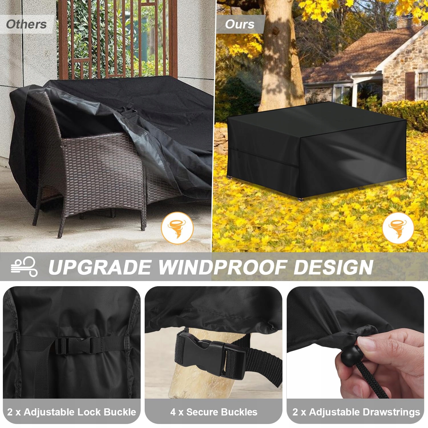 LAMUNI Pokrowiec Na Meble Ogrodowe Wodoodporny 420D Oxford 220x180x80cm — miniatura 3