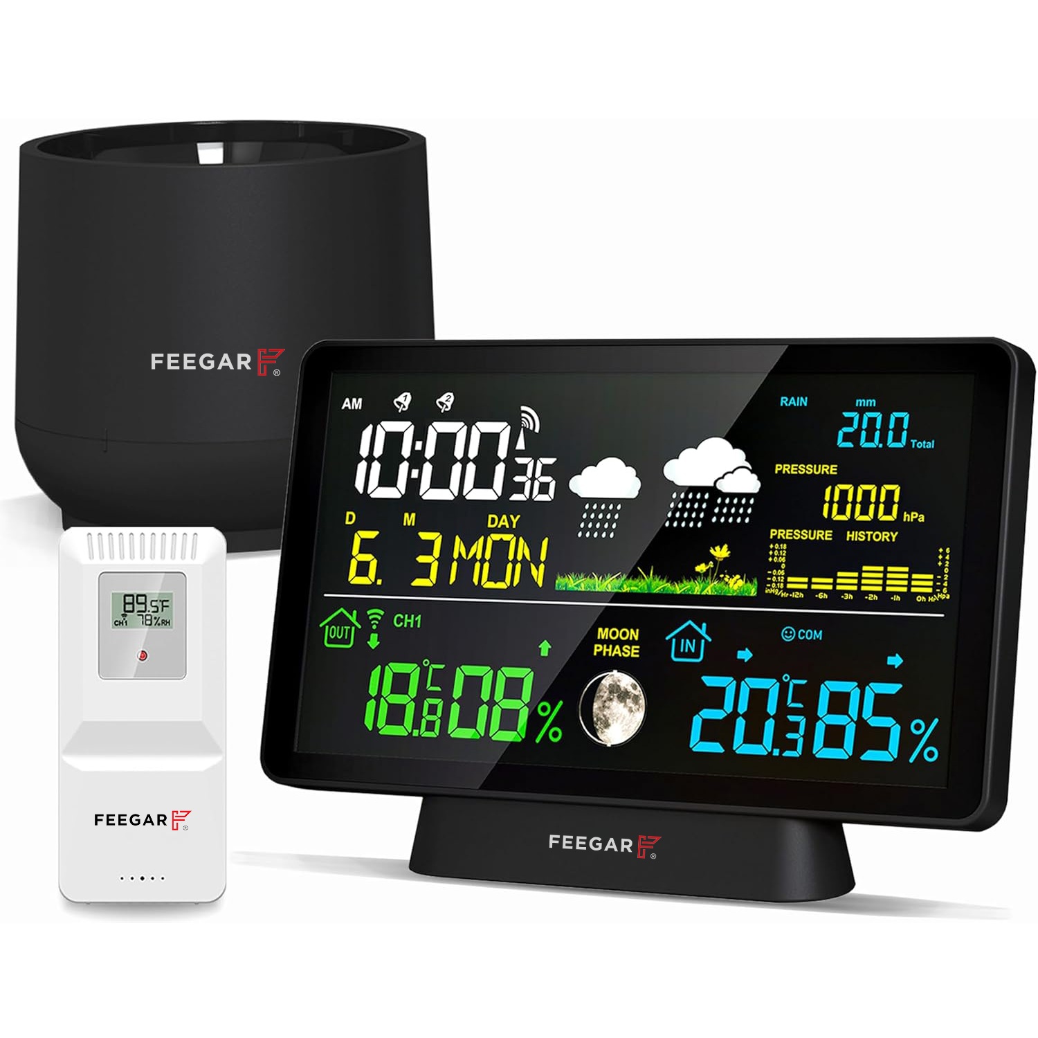 Stacja pogodowa pogody bezprzewodowa Feegar Rain 7,5" Barometr Deszczomierz