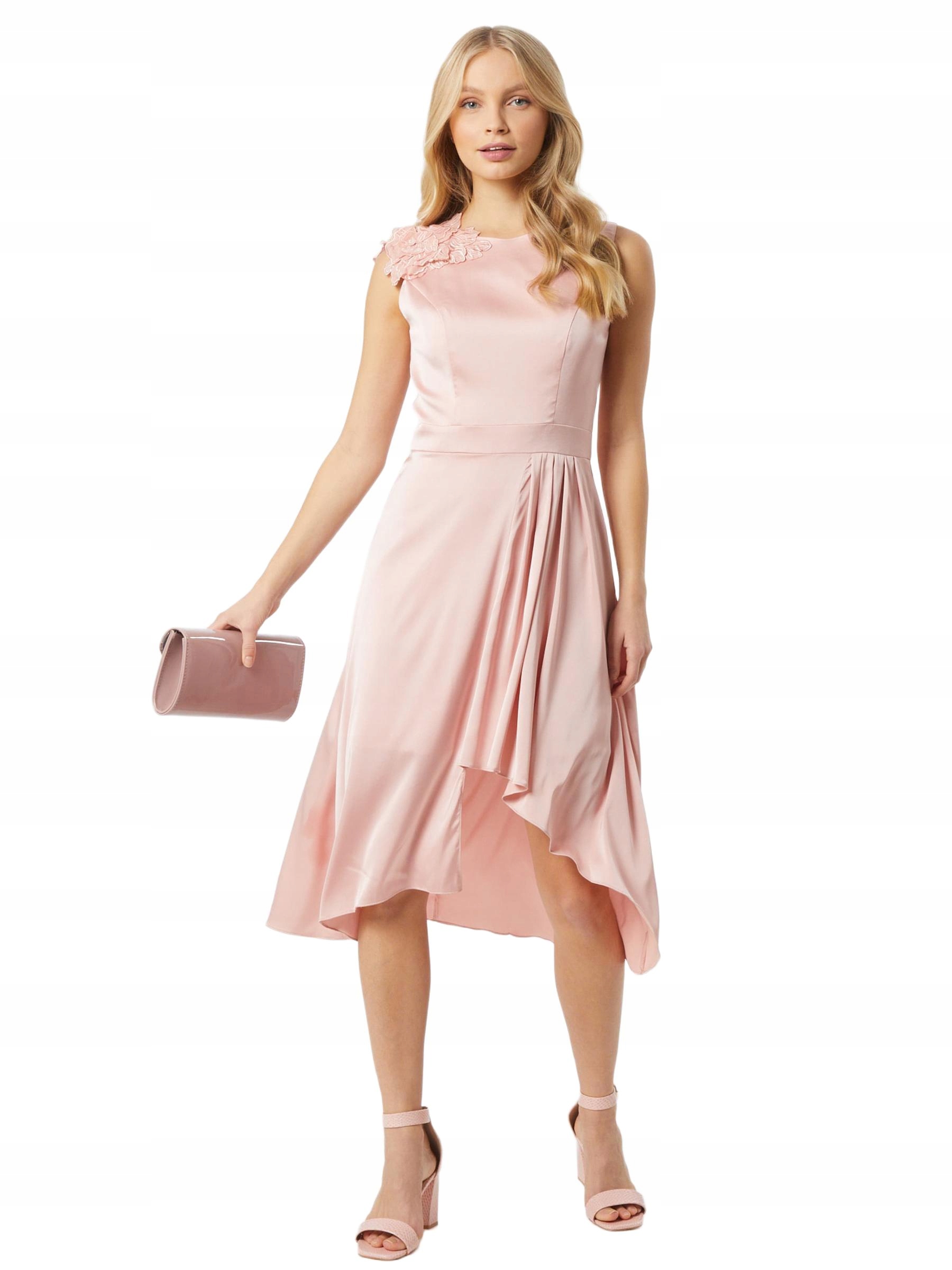 Chi Chi London Šaty MIDI Růžová Saténová Asymetrická Rzlm XL