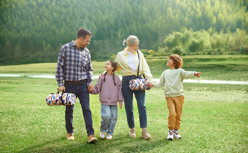KOC PIKNIKOWY TERMICZNY DUŻY 300x200 cm WODOODPORNY MATA PLAŻOWA PARK GRILL Wzór paski