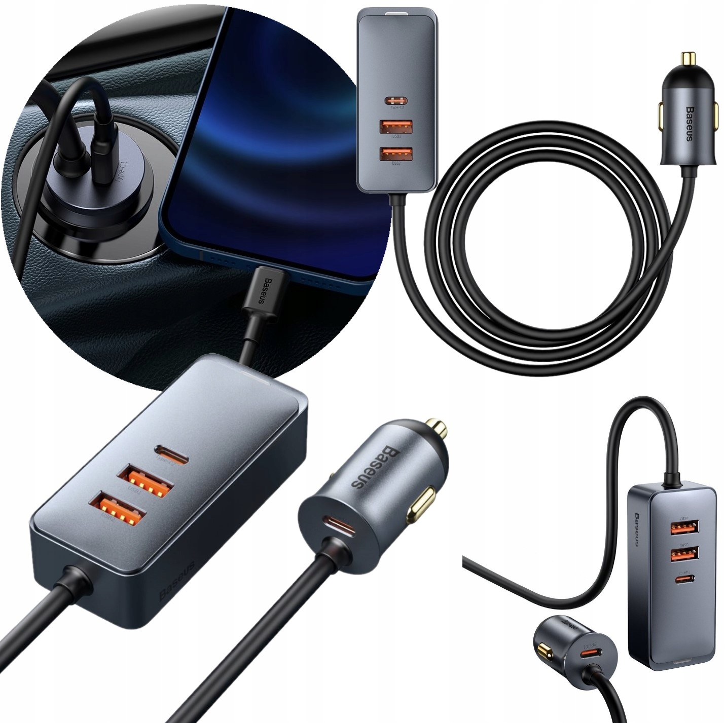 BASEUS ŁADOWARKA SAMOCHODOWA 4XUSB QC PD 120W