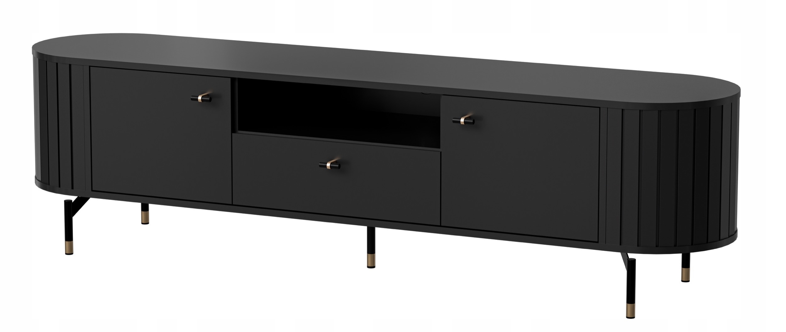 Dvoudveřová Rtv skříňka Zante s drážkami a zásuvkou 180 cm, černá