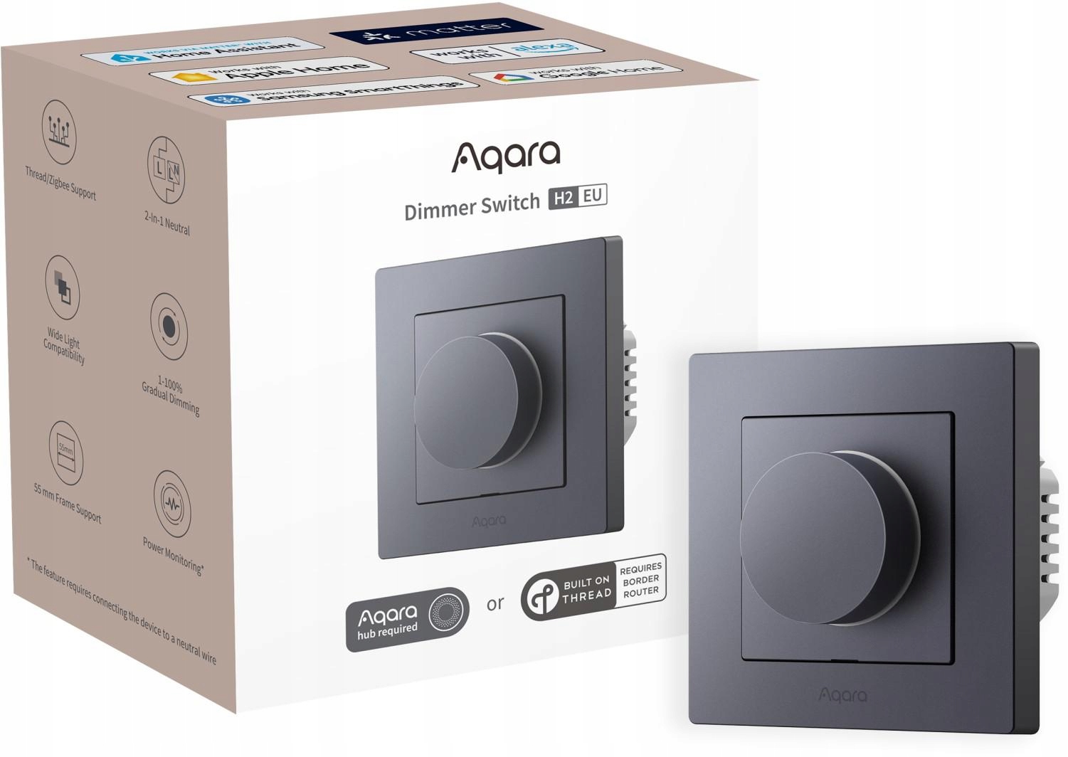 Aqara Dimmer Switch H2 Eu Šedý stmievač svetla s gombíkom KD-R01D-G