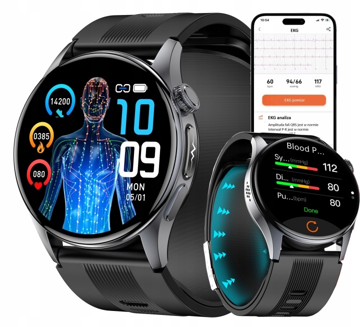 Hodinky Kardiowatch Pumpovaná Manžeta Tlakomer Ekg Cukor Krv Bmi Pl