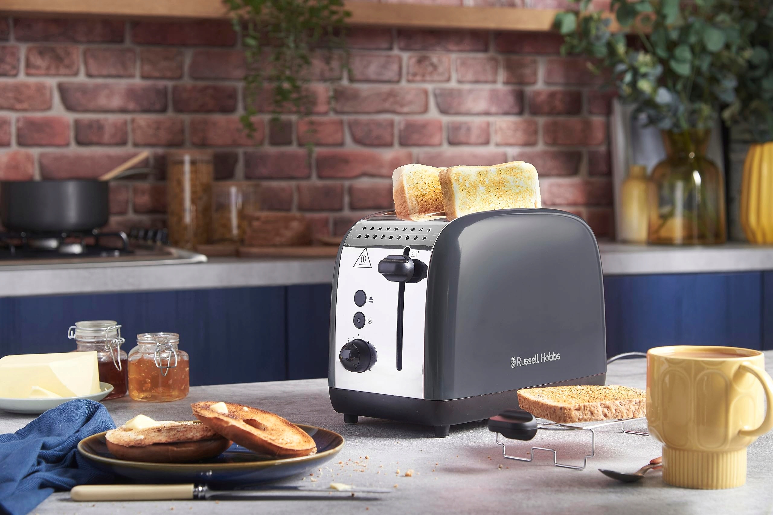 RUSSELL HOBBS Toster 2 Kromki Stal Szara Szerokie Szczeliny 1600W — miniatura 2