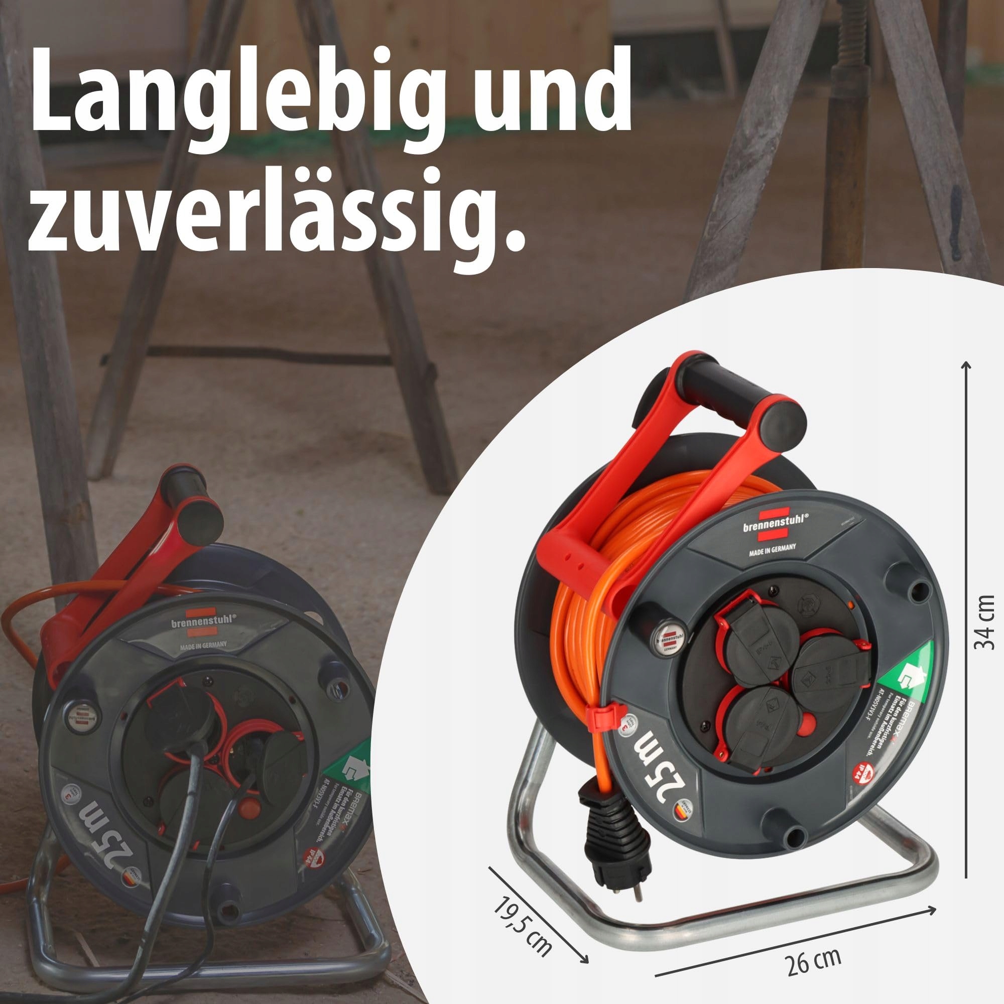 BRENNENSTUHL Garant V2 Kabeltrommel 25m IP44 3 Gniazda Ochrona Przegrzaniem — miniatura 7