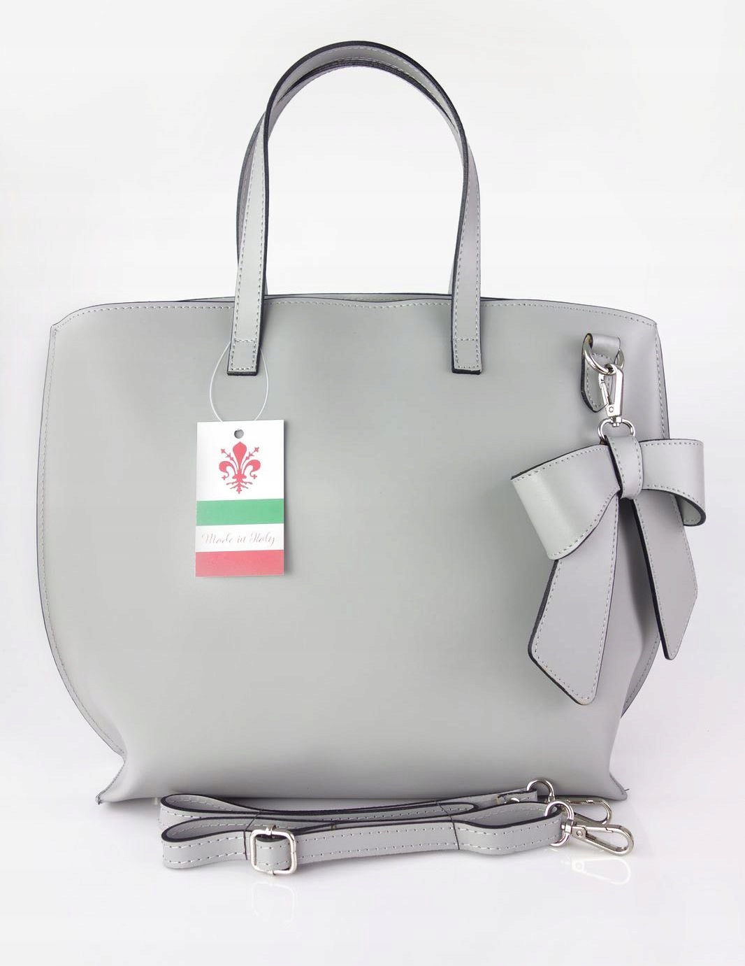 

Pojemna torba shopper bag Vera Pelle kokarda Szara