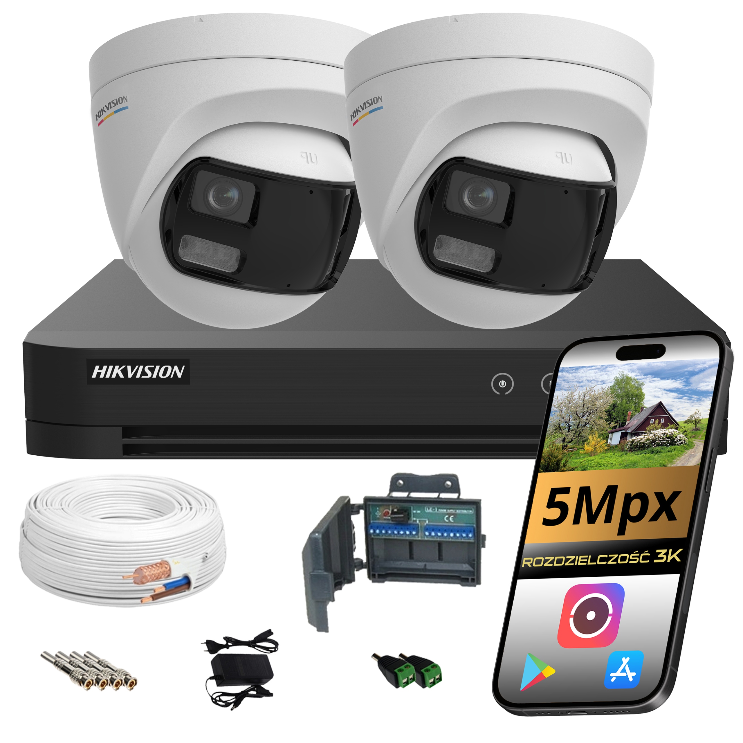 Monitorování Hikvision 2 kamery 5Mpx Panoramatické 180° Kopulky Ip PoE Náhled