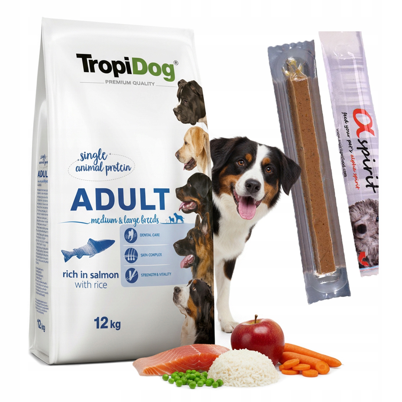 Tropidog Salmon Rice 12kg Medium Maxi Adult paluszek Alpha Spirit