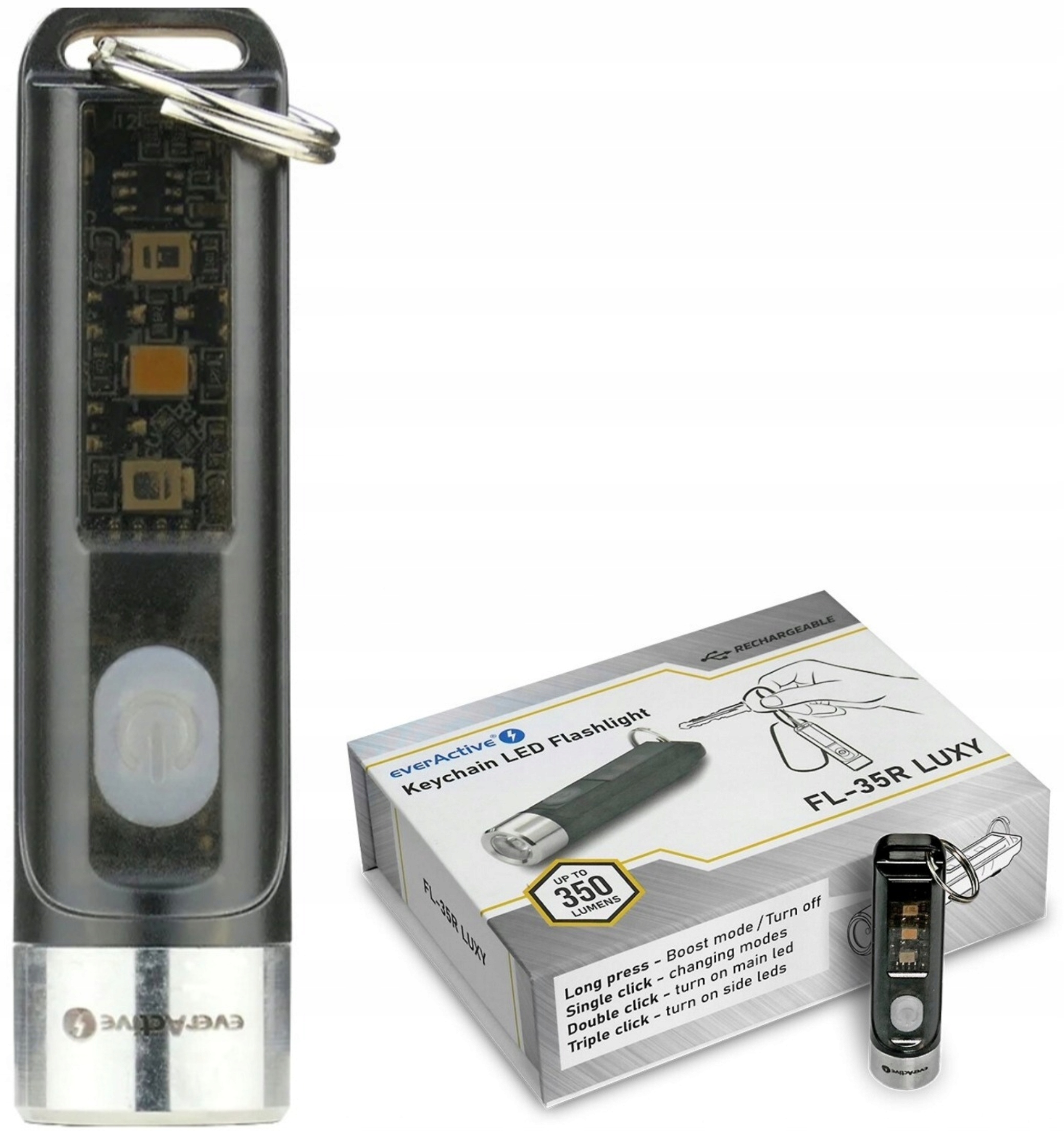 Latarka mini brelok 9 trybów Led mocna Usb-c 350lm everActive FL-35R