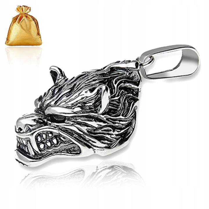 SREBRNA DUŻA MĘSKA ZAWIESZKA WISIOREK GŁOWA WILKA SREBRO PR. 925 NA PREZENT