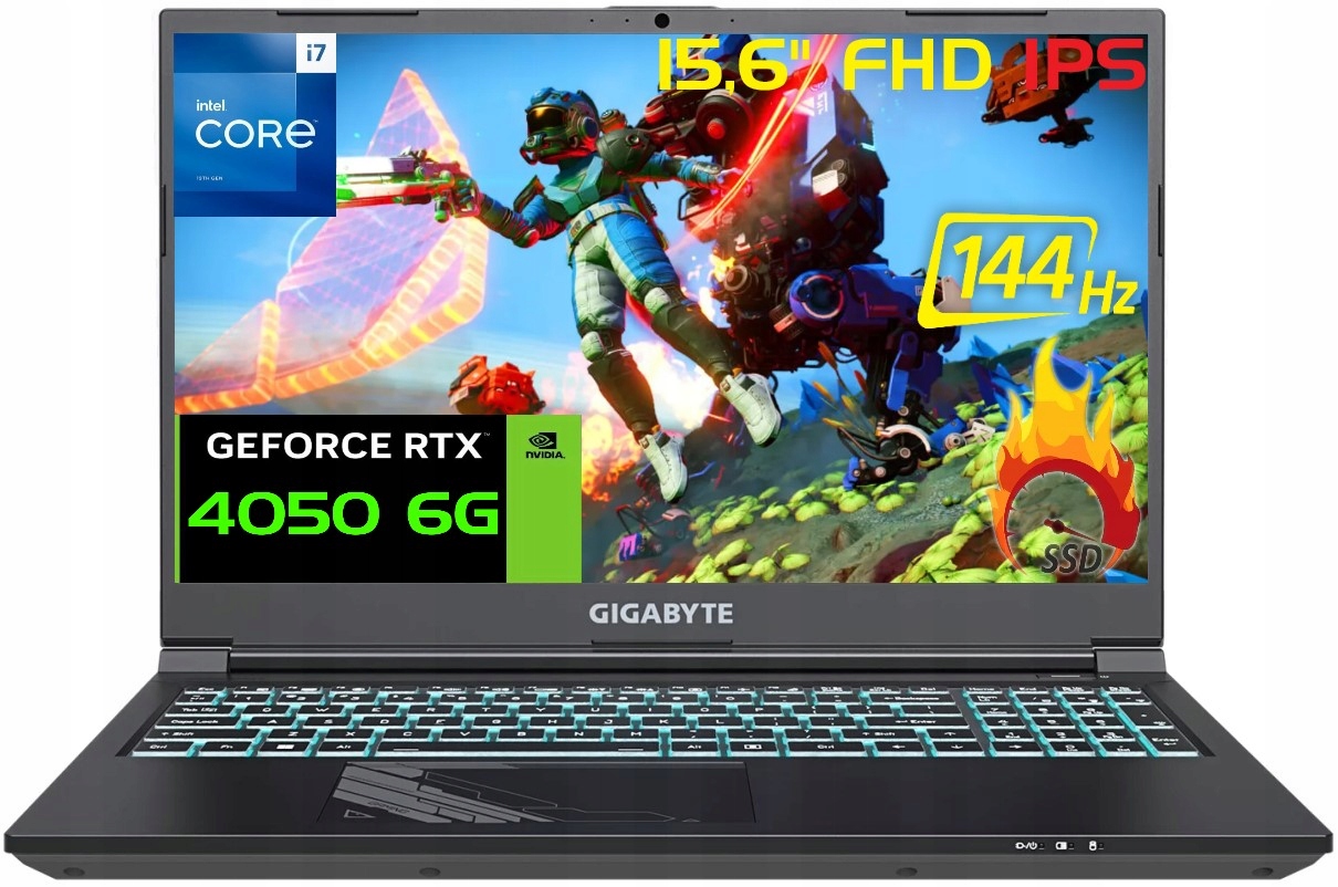 Szybki Gigabyte G5 i7-13620H 15' Ips 144Hz DDR5 16GB Ssd 1000GB RTX4050 W11