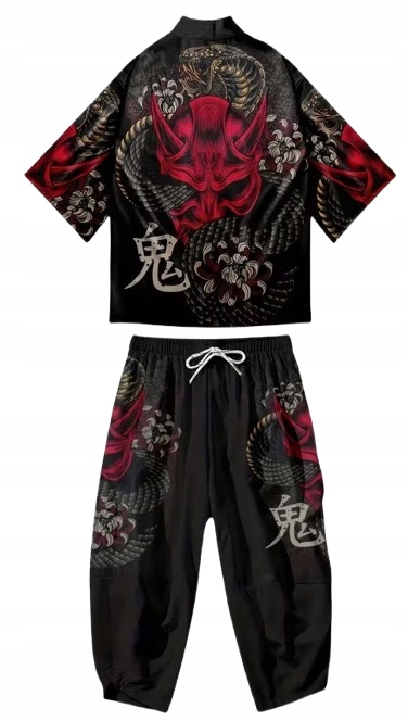 Pánské Pyžamo Lebka Had Kimono Samuraja Matný Satén Japan Streetwear XXL