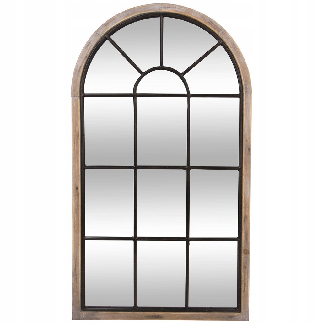 Zrcadlo V Dřevěném Rámu Okno Vintage Styl 106 cm