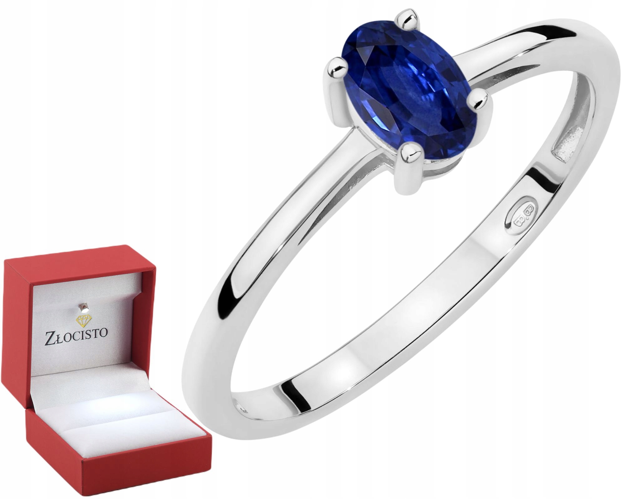 Bílý Zlatý Prstýnek Se Safírem Drtič 585 Dárek Gravírování