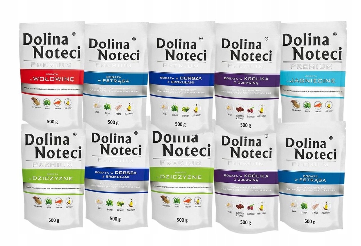 Levně Dolina Noteci Prémiové Vlhké krmivo mix chutí 10x500g Bez Drůbežího Masa