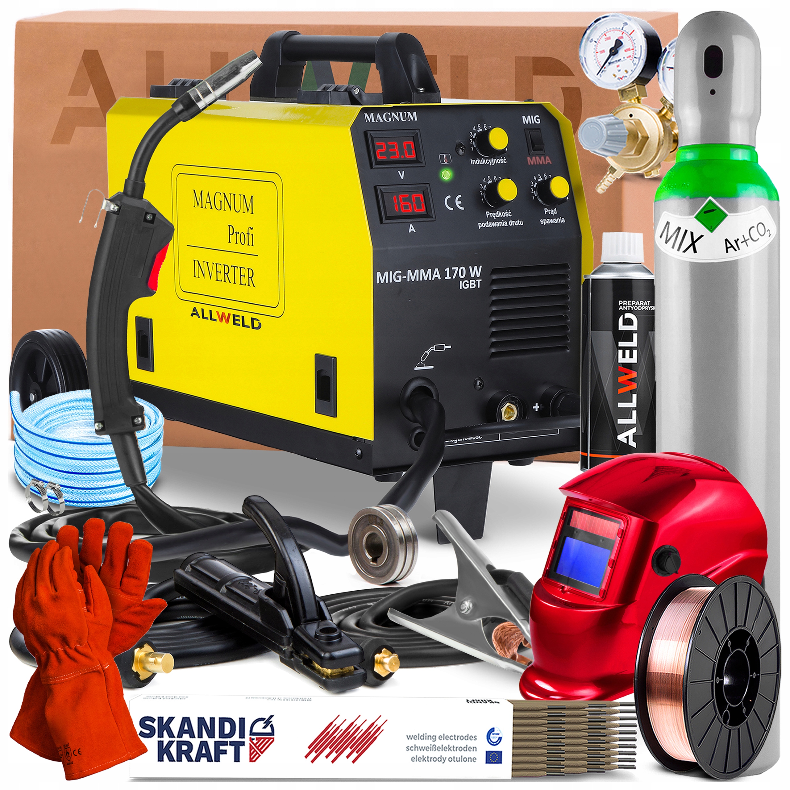 Spawarka Magnum Mig Mag 170W 230V 160A Lutospawanie Mma Flux Do Stali I Alu