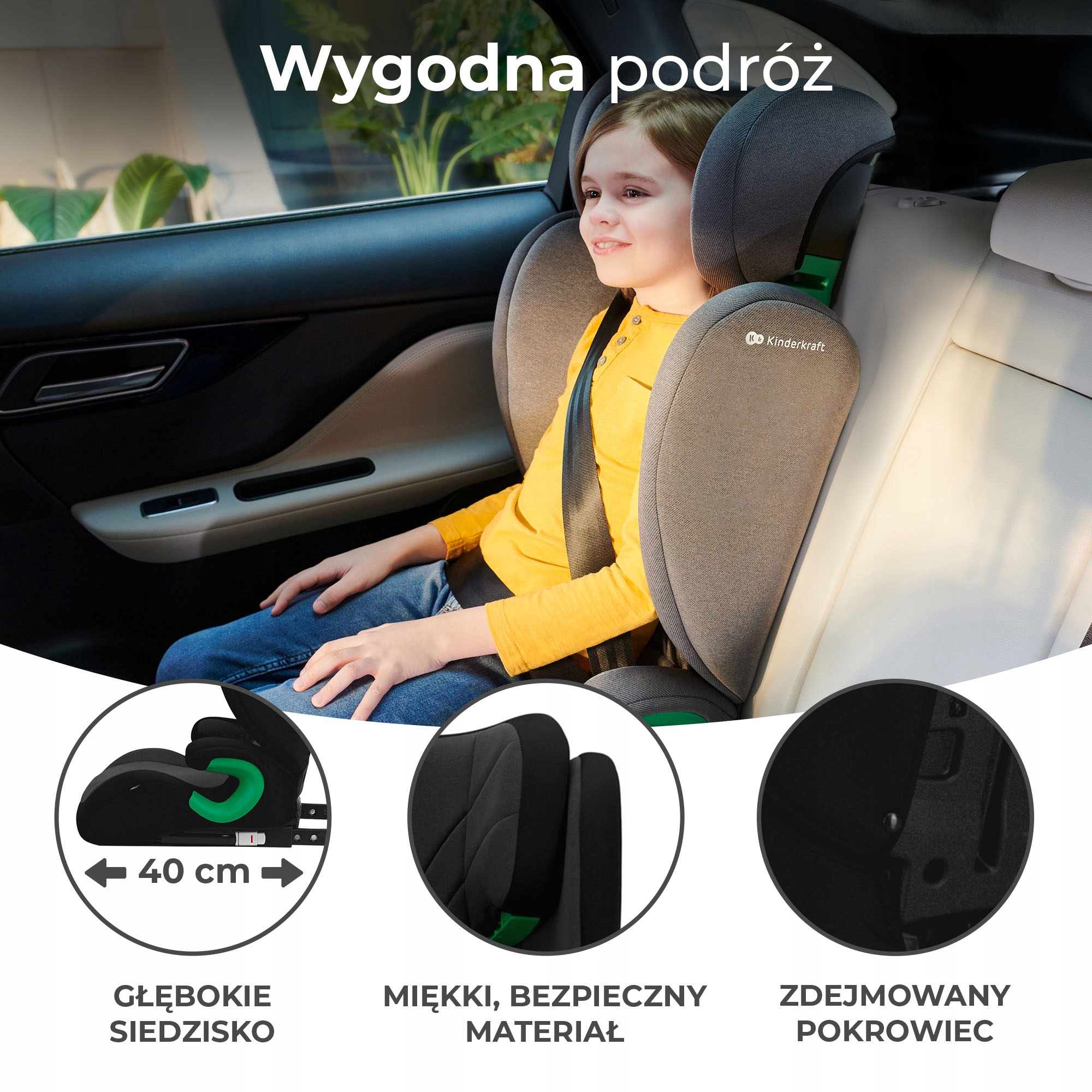 Fotelik samochodowy 100-150 i-Size 15-36 kg ISOFIX Głębokość produktu 41 cm