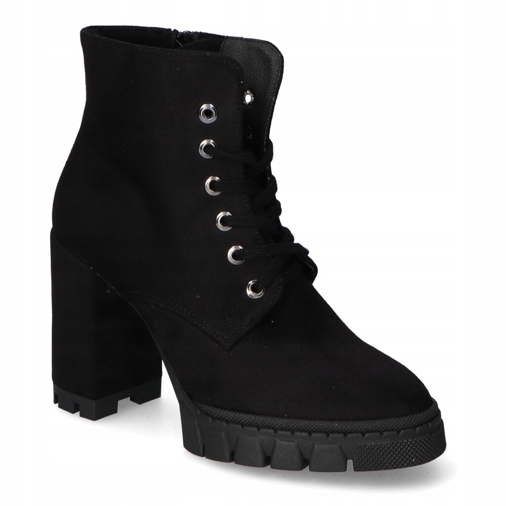 

Botki sznurowane na słupku czarne zamsz