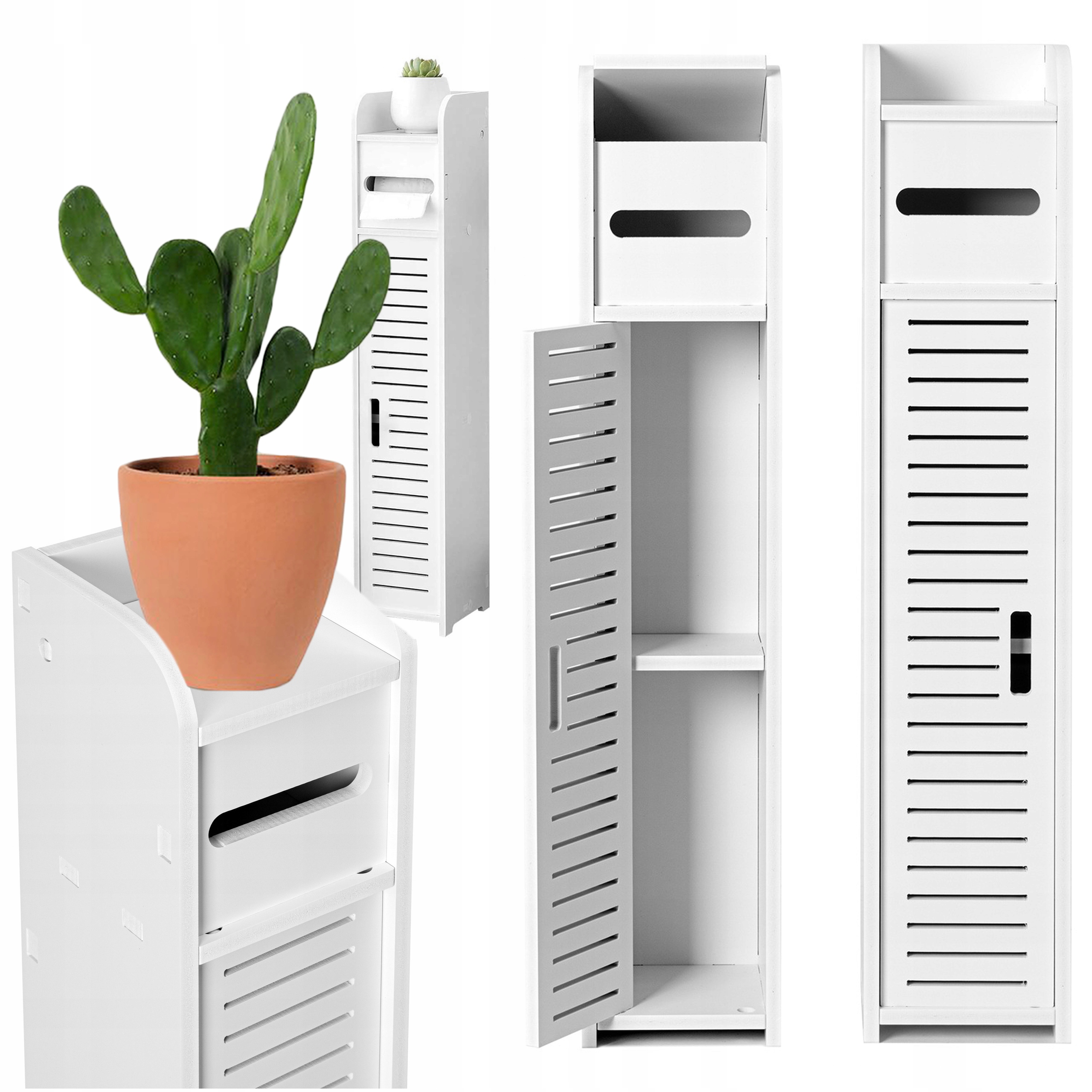 Szafka stojąca wąska wysoka do łazienki łazienkowa na papier ręczniki