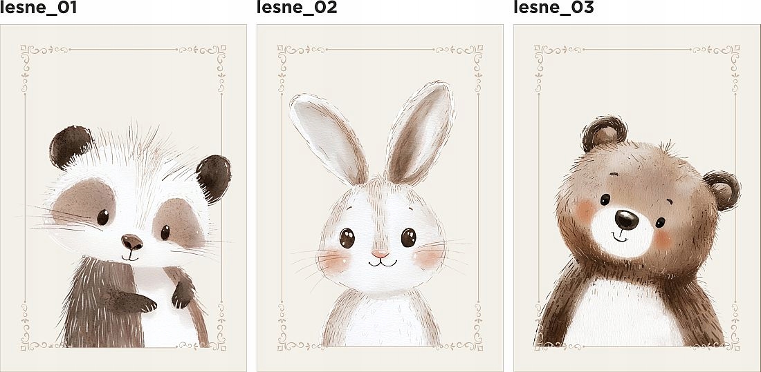 Zestaw 3 plakaty portrety leśnych zwierzaków wzory 40x50 Marka inna