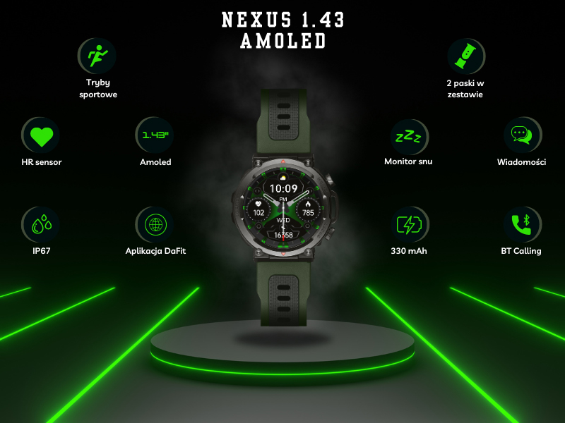 SMARTWATCH ZEGAREK MĘSKI POLSKIE MENU PL ROZMOWY SPORT PULS 2 PASKI AMOLED Stan opakowania oryginalne