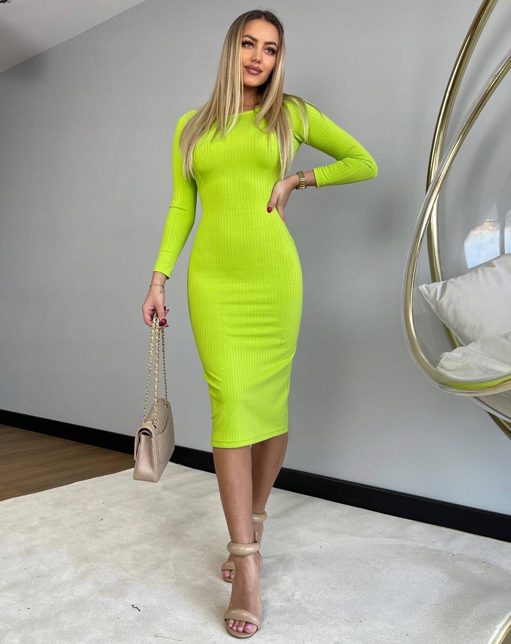 Šaty Oboustranná 2v1 Pruhovaná Produkt Polský Modelovací Limetka M